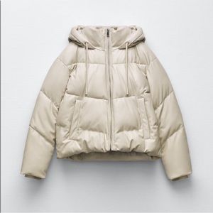 Zara Faux Leather Beige Puffer Jacket
